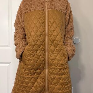 Sherpa & Quilted Hooded Jacket Coat Women Size L Cozy Winter Teddy Coat